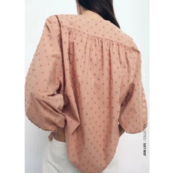 Zara Swiss Dot Voluminous Sleeve Blouse | Romantic Sheer Top | SizeLarge - Picture 4 of 16